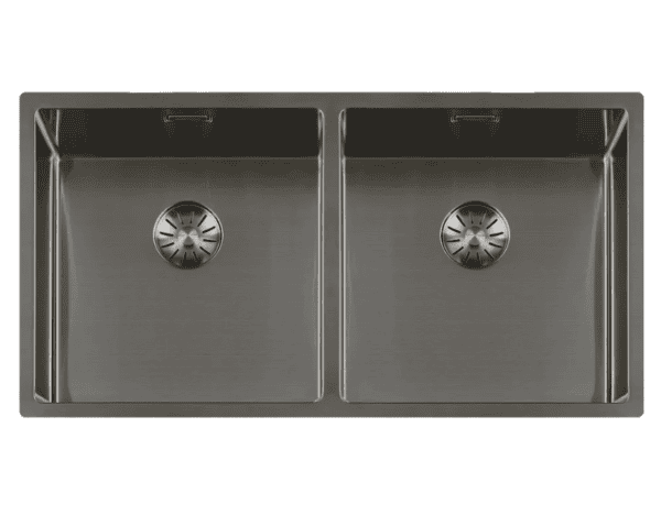 Lorreine 4040SP-Gunmetal Luxe Dubbele Keukenspoelbak Gun Metal 40 x 40 + 40 x 40 Onderbouw – Vlakbouw – Opbouw
