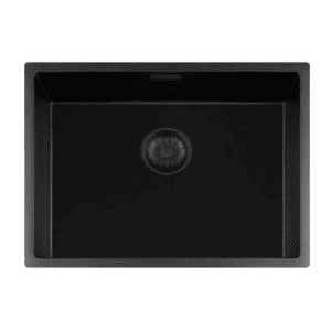 Lorreine 55BQ-FU Luxe Enkele Keukenspoelbak Graniet Zwart Met Korfplug Zwart 55 x 40 Vlakbouw Of Onderbouw