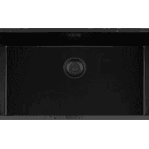 Lorreine 74BQ-FU Luxe Enkele Keukenspoelbak Graniet Zwart Met Korfplug Zwart 74 x 40 Vlakbouw Of Onderbouw