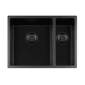 Lorreine 3415BQ-FU Luxe Anderhalve Keukenspoelbak Graniet Zwart Met Korfplug Zwart 34 x 40 + 15 x 40 Vlakbouw Of Onderbouw