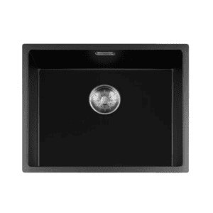 Lorreine 50BQ-FU-Inox Luxe Enkele Keukenspoelbak Graniet Zwart Met Korfplug RVS 50 x 40 Vlakbouw Of Onderbouw