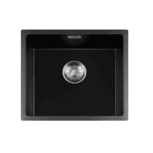 Lorreine 40BQ37-FU-Inox Luxe Enkele Keukenspoelbak Graniet Zwart Met Korfplug RVS 40 x 37 Vlakbouw Of Onderbouw