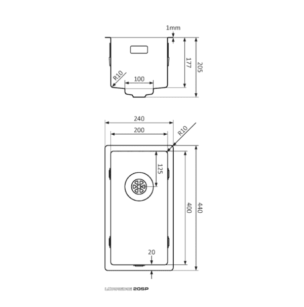 Lorreine 20SP Luxe Enkele Keukenspoelbak RVS 20 x 40 Onderbouw – Vlakbouw – Opbouw
