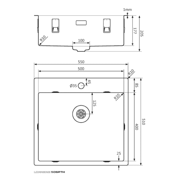 Lorreine 50SPTH Luxe Enkele Keukenspoelbak Met Kraangat RVS 50 x 40 Onderbouw – Vlakbouw – Opbouw