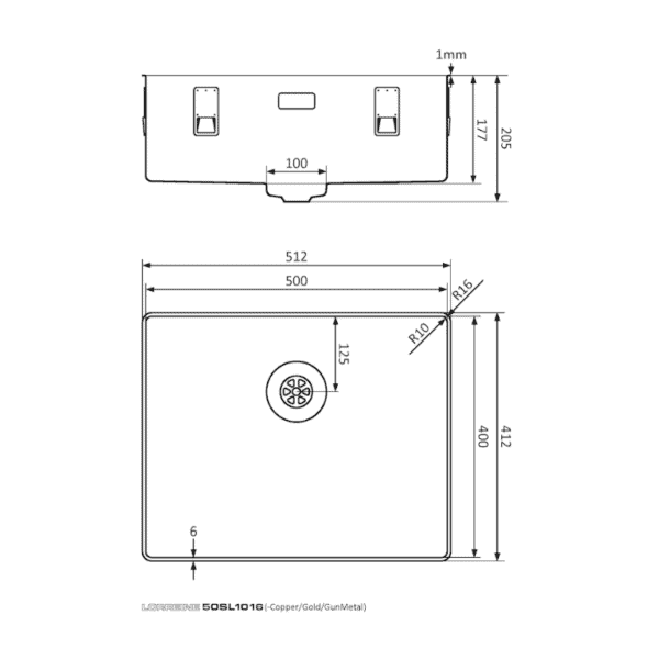 Lorreine 50SL-1016 Luxe Enkele Keukenspoelbak RVS 50 x 40 Speciaal Voor Vlakbouw In Onder Andere Keramiek Of Dekton