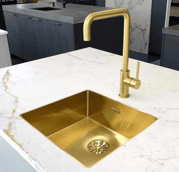Lorreine 40SL-1016-Gold Luxe Enkele Keukenspoelbak Goud 40 x 40 Speciaal Voor Vlakbouw In Onder Andere Keramiek Of Dekton