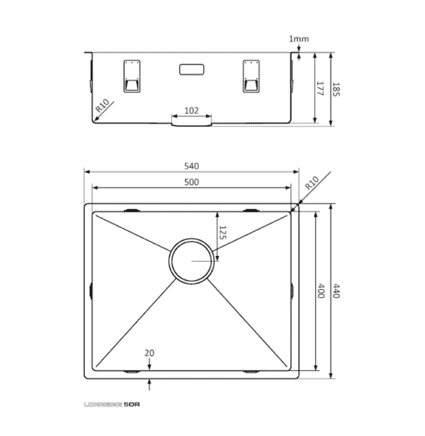Lorreine 50R Enkele Keukenspoelbak RVS 50 x 40 Onderbouw - Vlakbouw - Opbouw