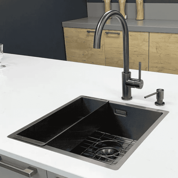 Lorreine 3434SP-Gunmetal Luxe Dubbele Keukenspoelbak Gun Metal 34 x 40 + 34 x 40 Onderbouw – Vlakbouw – Opbouw